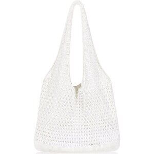 Women's Pure White‌ Shoulder Shopping Handbag Casual Travel Totes Fold Able Bags